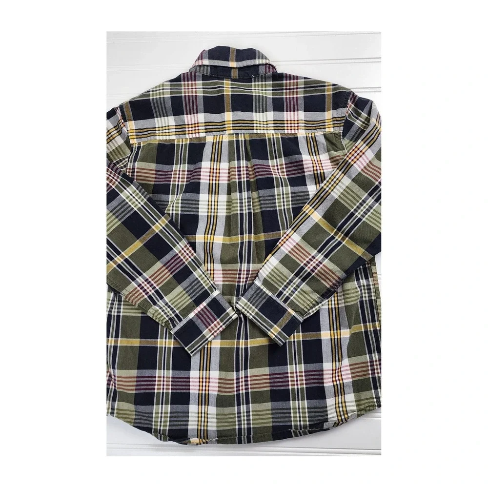 Gymboree Boys‎ Button Down Plaid Shirt Size 7/8 Medium Long Sleeve Green Navy